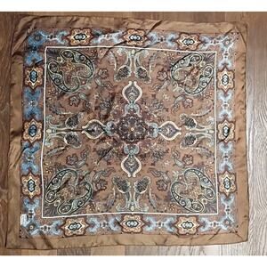 Vintage Liberty of London Silk Square Scarf Brown blue Paisley 23 x 24 mandala